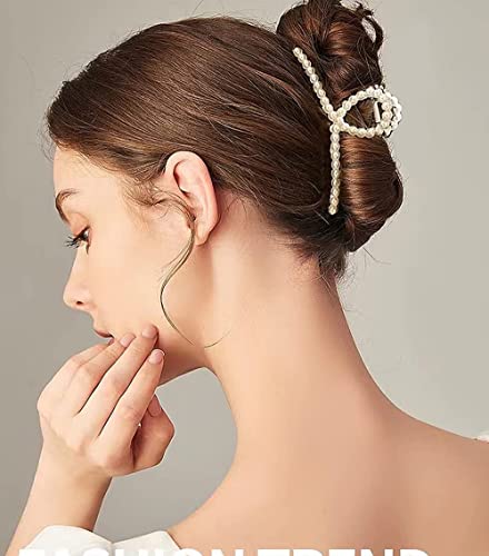 Gold Pearl Hair Clips For Women Girls Big Claw Clips For Hair Claw Clips For Thick Hair Jumbo Claw Clip Large Metal Hair Clips #TOP3
