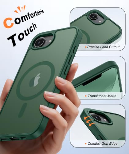 Image of FNTCASE for iPhone 17e Case Green: Translucent iPhone 16e Cases Compatible with MagSafe, Camera Protection & Tempered Glass Protector, 14FT Military Grade Drop Tested, Matte Skin-Friendly Cover