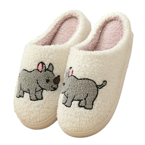 Solyinne Cute Animal Slippers for Woman Men Cartoon Plush Warm Comfy Couple House Slipper Indoor Outdoor Home Shoes