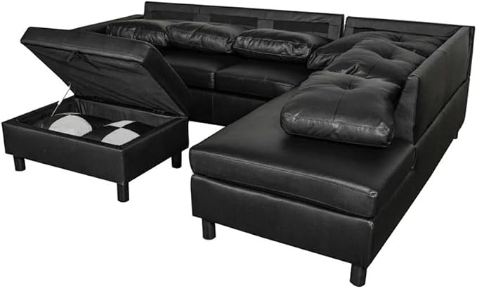Stylish Black Faux Leather Sectional Sofa: Ultimate Comfort & Storage