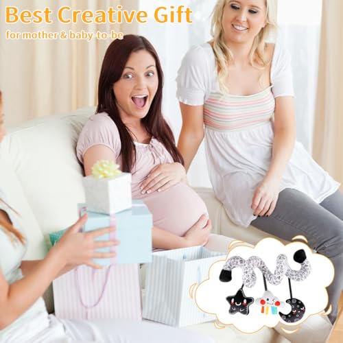Image of SNOWIE SOFT Star and Moon Stroller Soft Plush Toys for 6 Month Old Baby Spiral Black and White Cartoon Sensory Toy Interactive Cartoon Stuffed Plush Baby Toys for 6 to 12 Months Crib Ornament