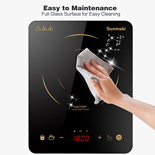 Sunmaki Induction Cooktop, Induction Hot Plate With Led Display, 1800W Countertop Burner Portable Black Crystal Glass Surface 10 Temperature 9 Power Setting &3H Timer For Cooking #TOP5