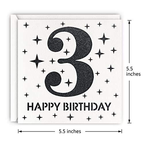 MAGJUCHE Black 3rd Birthday Card, Laser Cut Glitter Girl Boy Age 3 Gift For Daughter, Son2