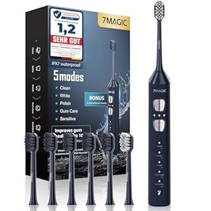 Elektrische Zahnbürste, Schallzahnbürste, Leise Zahnbürste Elektrisch mit 3 Intensitäten Und 5 Modi, 40000vpm Zahnbürste Mit Timer, 180 Tagen Akkulaufzeit, IPX7, Blau