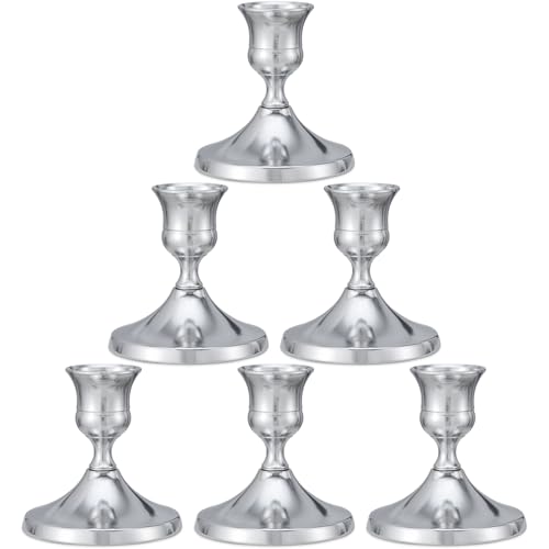 Candlestick Holders Taper Candle Holders, 6PCS Silver Candle Holder Set for Table Centerpiece, Vintage Candle Stand for Table Centerpieces, Home Decor,Weddings,Festival and Parties (6, Silver)