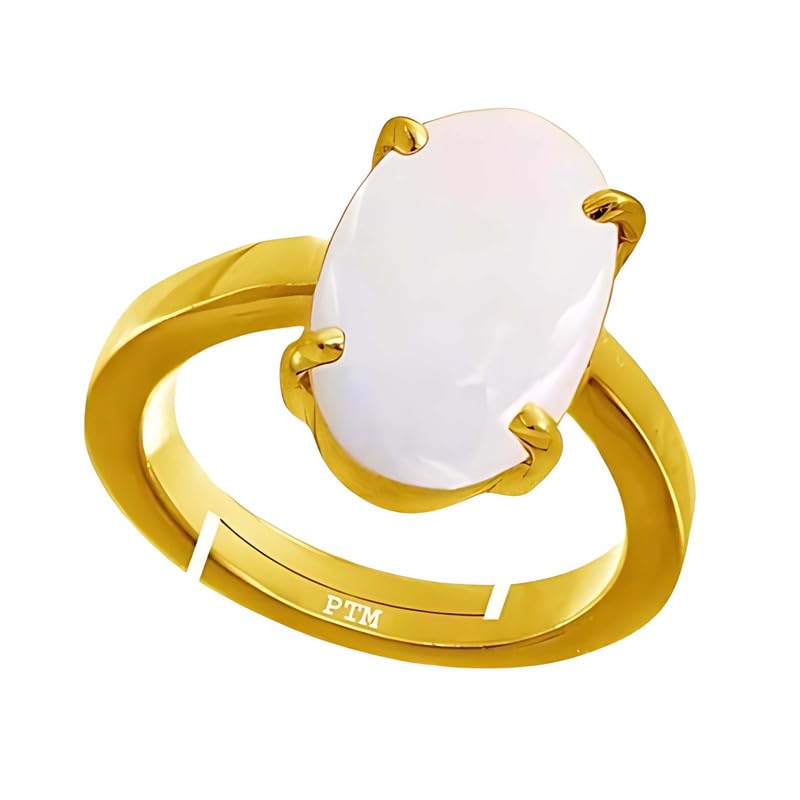 PTM Opal 3.25 to 10.25 Ratti or 3.00 to 9.50 Carat Astrological Certified Gemstone Panchdhatu/5 Metals Gold Plated Adjustable Ring for Men - fba1325