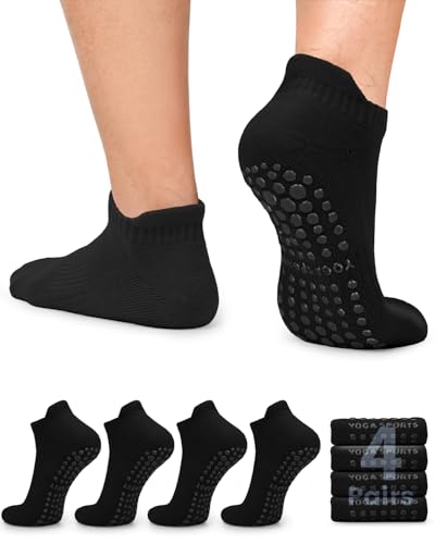 FuelMeFoot Men's Non Slip Yoga Socks with Grips Anti Slip Socks with Cushion for Hospital, Pilates, Fitness Grippy Socks