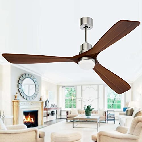 Obabala Ceiling Fan with Light Remote Control 60 Inch Indoor and Outdoor Ceiling Fan with 3 Blade Reversible DC Motor and Sand Nickel for Patio, Living Room, Bedroom