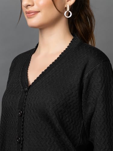 Image of Wear lusso Women Woolen V Neck Casual Wear Stylish Cardigan Sweaters for Winter with Side Pocket | Cozy and Warm Winter Sweater for Girls /Ladies