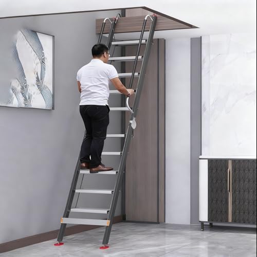 Dachbodentreppe Sicherheits-Dachbodentreppe aus Aluminium, 8 9 10 11 12 Oder 13-stufig, Dachbodentreppe mit Klappbarer Decke und Handlauf, Tragbare, Rutschfeste Leiter(Black,11 Step-320cm (10.5ft)) Dachbodentreppe Sicherheits-Dachbodentreppe aus Aluminium, 8 9 10 11 12 Oder 13-stufig, Dachbodentreppe mit Klappbarer Decke und Handlauf, Tragbare, Rutschfeste Leiter(Black,11 Step-320cm (10.5ft))