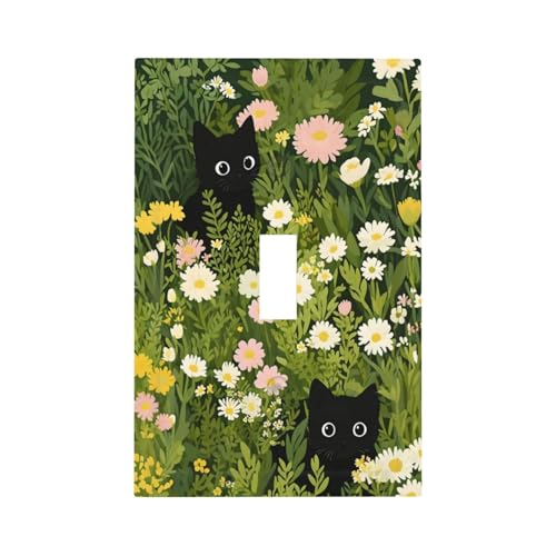 Decorative Switch Covers Plate Funny Cute Black Cat Colorful Flower Green Plant 1 Gang Wall Plate Oversized Single Toggle Wall Cover Plate Jumbo Electrical Light Switch Plate Faceplate