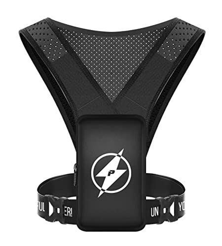 POWERLETICS Powervest - Laufweste mit Handytasche, Handyhalterung – Leicht & Bequem – Platz für Schlüssel & Kopfhörer – Zum Joggen, Laufen, Sport – Reflektierend – Verstellbarer Bund – Herren & Damen