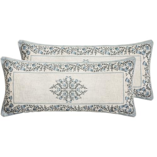 ISAENNE Designer Linen Throw Pillow Cover,Set of 2,28"x12"-Segerman A
