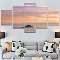 SIGNWIN 5 Panel Canvas Wall Art Coastal Orange Photography Relax/Calm Romantics Sunset Warm for Home Decorations Ready to Hang - 60