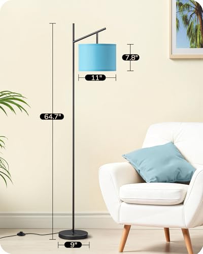 Image of EDISHINE Blue Floor Lamps for Living Room, 64.7 inch Modern Standing Lamp | 3 Color Temperatures, Bulb Included, Adjustable Linen Shade, Foot Switch, Weighted Base, Tall Light for Office, Bedroom