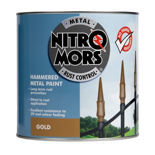 Nitromors Hammered Metal Paint, Gold 2.5 L, No Primer Required, Rust & UV Protection, for Doors, Gates, Furniture, Metal Surfaces