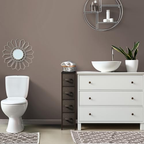 Sorbus Narrow Dresser with 4 Drawers - Vertical Slim Storage Chest of Drawers with Steel Frame, Wood Top & Easy Pull Fabric Bins for Small Spaces, Closets, Bedroom, Bathroom & Laundry (Brown)