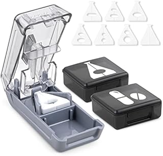 Fullicon Pill Cutter for Small or Large Pills, Pill Splitter with V-Shape Holder, Medicine Slicer with Sharp Blade,Tablet Splitter with Two Large Pill Organizers