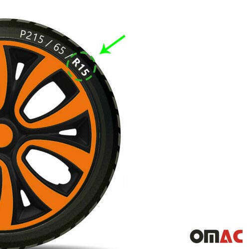 Omac 15 Inch Hubcaps For Nissan Black Matt And Orange 4 Pcs. Wheel Rims Cover - Hub Caps - Car Tire Exterior Replacement #TOP3