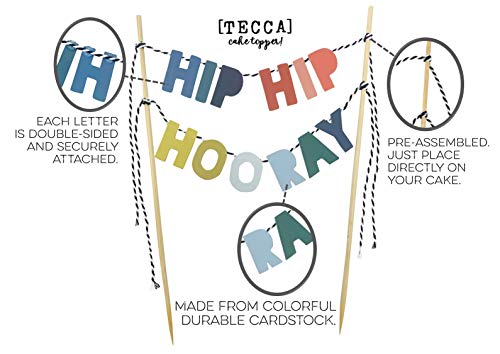 TECCA Hip Hip Hooray Banner Cake Topper with Ombre Color Double-Sided Paper Letters. Handmade, Food-Grade Safe, Pre-assembled and Re-usable. Great for Birthdays, Graduations, Anniversaries! - Thumbnail 4