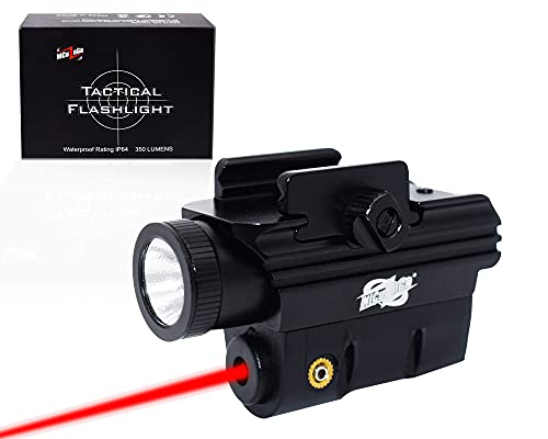 NiCuZnGa Tactical Flashlight with Red Light, IP64 Waterproof Weapon Light 260 Meters Beam Distance 350 Lumen Weapon Mount Flash Light with Adjustable Rail for Quick Release