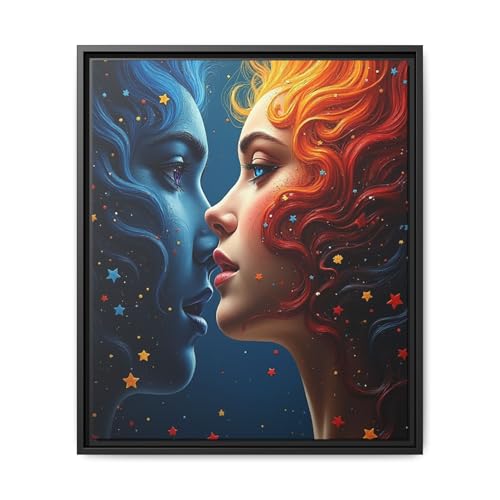 Framed Matte Canvas Art Print - Colorful Duality Portrait, Home