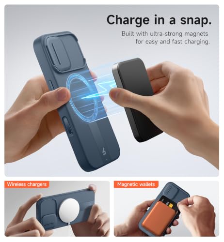 Image of SURITCH for iPhone 17 Case with Camera Control Cover, Camera Slide Cover and Adjustable Kickstand, Compatible with MagSafe, Shockproof Bumper Protective Cases 6.3 Inch, Blue