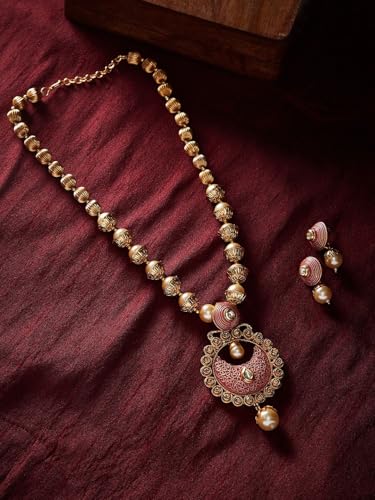 Juego de joyas para mujer con perlas rosadas para bodas y galas 4