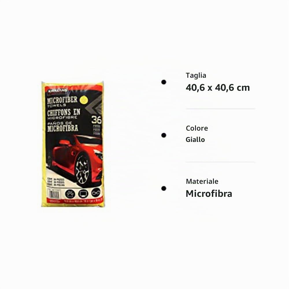 Kirkland Signature 713160 Panni in Microfibra Ultra Morbidi, Colore Giallo, Confezione da 36 Pezzi