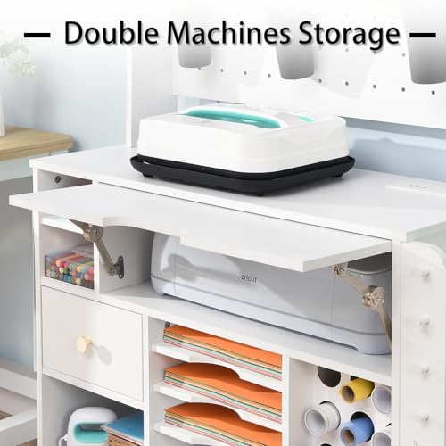 Image of Cooday Craft Organization and Storage Cabinet Compatible with Cricut Machines, Craft Table with Storage for Adults, Crafting Desk with Power Outlet,Pegboard, Vinyl Holders