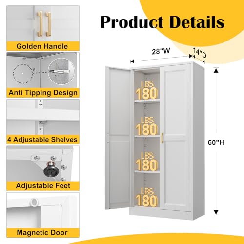 Image of Steeloong 60 inchMetal Pantry Storage Cabinet with Doors & 3 Adjustable Shelves