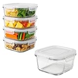 Pote de Vidro Quadrado com Tampa Hermética 600ml Recipiente Marmita 4 Unidades