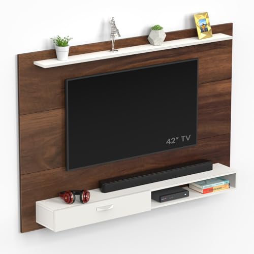 Image of BLUEWUD Lami Engineered Wood TV Entertainment Unit Set Top Box Stand /TV Cabinet Panel with Shelves for Books & Decor Display Unit Bed Living Room Upto 60 Inches - DIY (Brown Maple & White)