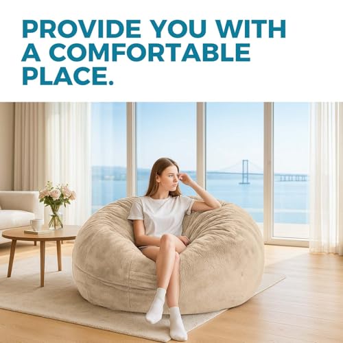Image of Big Bean Bag Chairs for Adults,Bean Bag with Filler Included,Memory Foam Bean Bag,Giant beanbag,Suitable for Reading Chairs in Living Room, Bedroom and Dormitory. (Apricot, Bean Bag Bed)