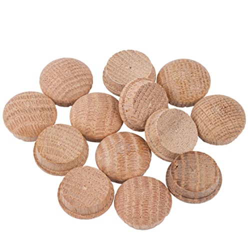 Image of Oak Screw Hole Plugs | 3 /4 inch Diameter | Pack of 50 Approx. | Turned End Grain Round Mushroom Head with Shoulders, Screw Hole Buttons, Furniture Grade | UA-053-OW