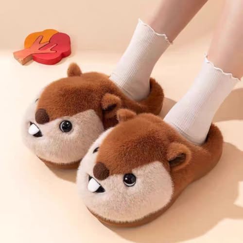 Squirrel Fuzzy Animal Slippers for Women & Men, Cute Fluffy Plush Warm House Couple Slippers, Winter2