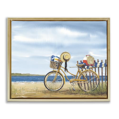Summer Bike Beach Day Waves, 16 x 20 Inch Canvas in Floater Frame