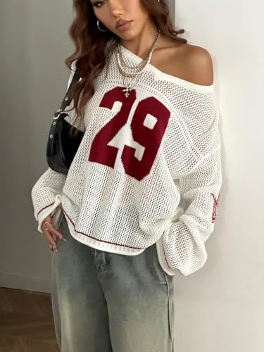 Image of Verdusa Women's Y2k Crochet Tops Jersey Shirts Graphic Going Out Summer Outfits Oversized Streetwear
