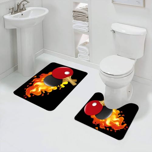 QRFASFZO Juego de Alfombrillas de baño, 2 Piezas,Antideslizantes,para baño y Inodoro,Las Raquetas de Ping-Pong Rojas y Negras están envueltas en Llamas, evocando imágenes,Alfombra baño Secado rapido
