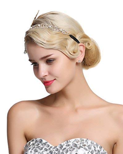 Fairy Couple Art Deco 1920S Flapper Great Gatsby Leaf Bridal Tiara Pearl Headpiece Headband Gold #TOP3