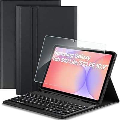 EasyAcc Funda con Teclado para Samsung Galaxy Tab S10 Lite 5G / S10 FE / S9 FE / S9 10.9" / 11"  2025/2023  con Película Protectora  Funda Protectora para Teclado Extraíble con Portalápices  Negro
