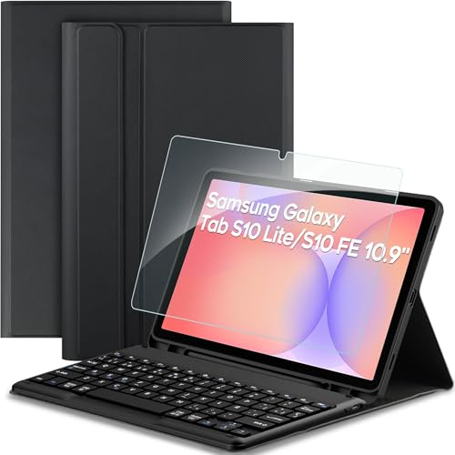 EasyAcc Funda con Teclado para Samsung Galaxy Tab S10 Lite 5G / S10 FE / S9 FE / S9 10.9" / 11" (2025/2023) con Película, Teclado Español Ñ Bluetooth Desmontable, Negro