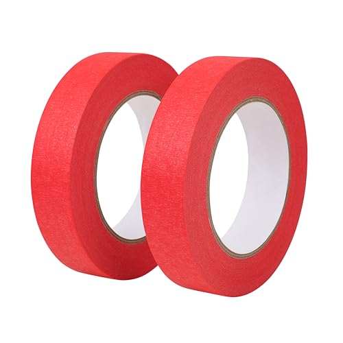 PLAXIARY 2 Pack Red Painters Tape 1 inch Wide Red Masking Tape Paint Tape Paper Tape 1 inch x 55 Yards x 2 Rolls (110 Yards in Total)