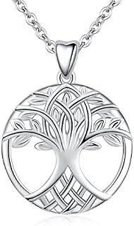 Tree of Life Necklace, AEONSLOVE 925 Sterling Silver Family Tree Pendant Necklace for Women Abalone Shell Jewellery Gift for Mum 18inch Chain