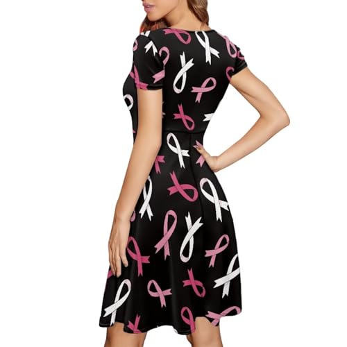 Image of HUGS IDEA Womens Puffy Swing Midi Dress Round Neck Short Sleeve Party A-Line Dresses