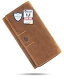 Baur Damen Geldbörse – Echtes Büffelleder mit RFID-Schutz – Großes Portemonnaie mit 12 Kartenfächern – Druckknopfverschluss und Münzfach mit Metall-Reißverschluss (Braun)