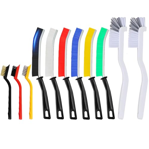 DuDuZui Juego de 11 Cepillos de Limpieza de Grietas, 6 Cepillos de Limpieza de Huecos Coloridos, 3 Cepillos de Alambre de Latón/Acero Inoxidable/Nailon, 2 Cepillos de Cocina