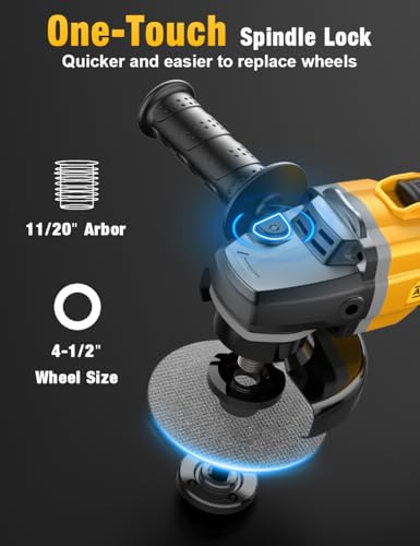 Brushless Angle Grinder, for DEWALT 20V MAX Batteries, 4-1/2 Inch Cordless Small Angle Grinder with Auxiliary Handle, 10 Sandpapers, 4 Cutting & Grinding Wheels, Lock-on Slide Switch for Polishing