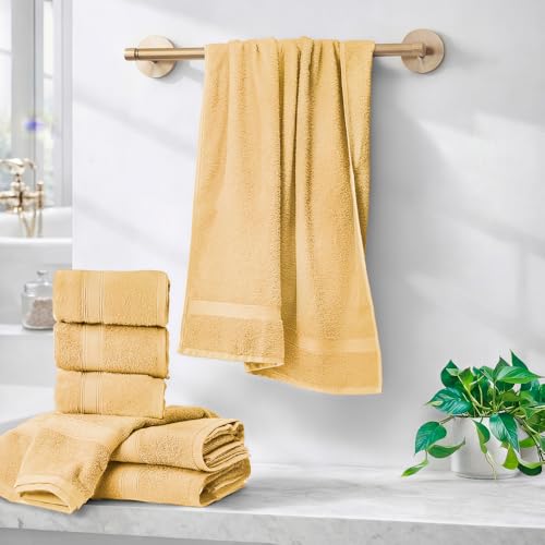 Image of Welspun Alpha 100% Cotton 420 GSM Dobby Weave Solid Premium Large Bath Towel | Super Absorbent, Quick Dry & Ultra Soft - 84 x 180 Cm - Yellow