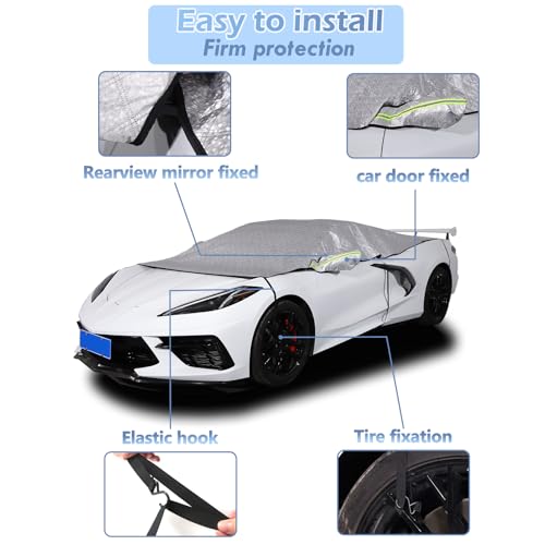 Image of For 2020-2023 Corvette C8: 1-Piece Windshield Sun Shade & Snow Cover - Compatible, Silver | Premium Protection, Easy Installation | Keep Your Car Cool in Summer, Snow-free in Winter | Perfect Fit